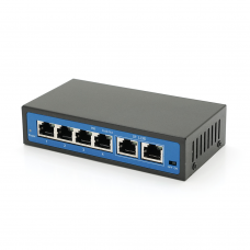PoE-коммутатор JY-4+2BZDW, 4 порта PoE 802.3af + 2 uplink 10/100 Мбит/с, БП 52 В в комплекте, металл