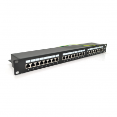 Екранована патч-панель PiPo PP245191UFTP, 24 порти RJ45, FTP, Cat.5e, 19″ 1U, чорна