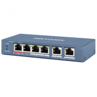 Неуправляемый PoE-коммутатор Hikvision DS-3E0106HP-E, 4 порта PoE (1 Hi-PoE до 60 Вт) + 2 uplink 100 Мбит/с