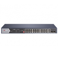 Неуправляемый Hi-PoE коммутатор Hikvision DS-3E0528HP-E, 24 порта PoE (4 Hi-PoE), 2×SFP, 370 Вт