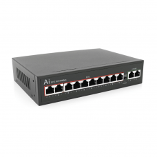 PoE-комутатор Merlion YT33517, 10 портів PoE 10/100 Мбіт/с + 2 uplink 100 Мбіт/с, лінія до 250 м