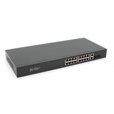 PoE-комутатор Merlion YT41697, 16 гігабітних портів PoE, 2×RJ45 + 2×SFP, 250 Вт