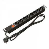 Блок розеток Kingda 19″ 1U KD-GER(16)N1008WKPDY30W19, 8 розеток Schuko, 16 А, выключатель, шнур 1,8 м
