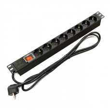 Блок розеток Kingda 19″ 1U KD-GER(16)N1008WKPDY30W19, 8 розеток Schuko, 16 А, выключатель, шнур 1,8 м