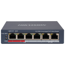 Неуправляемый PoE-коммутатор Hikvision DS-3E0106P-E / M(B), 4 порта PoE + 2 uplink 100 Мбит/с, бюджет 35 Вт